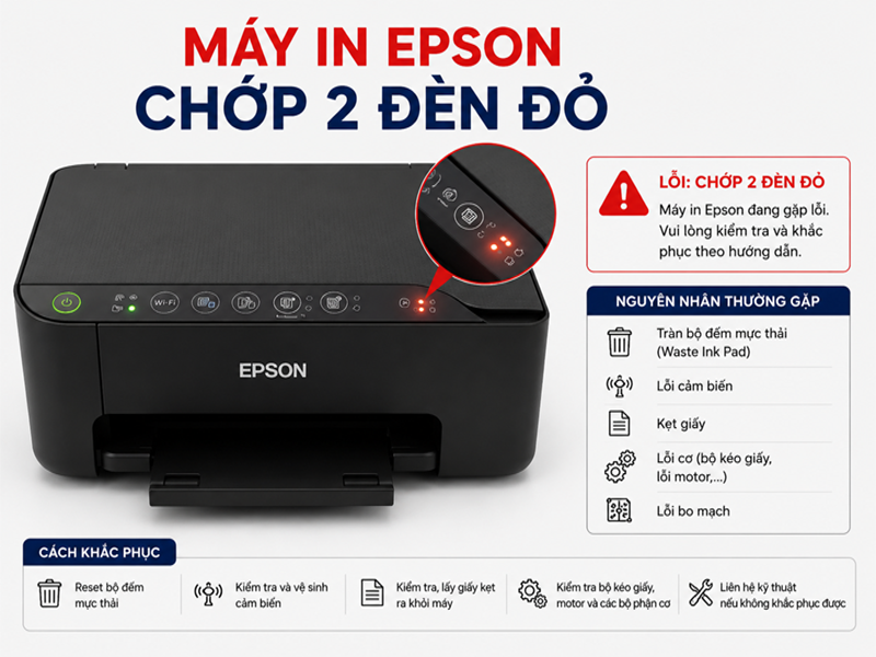 Máy in epson chớp 2 đèn đỏ liên tục