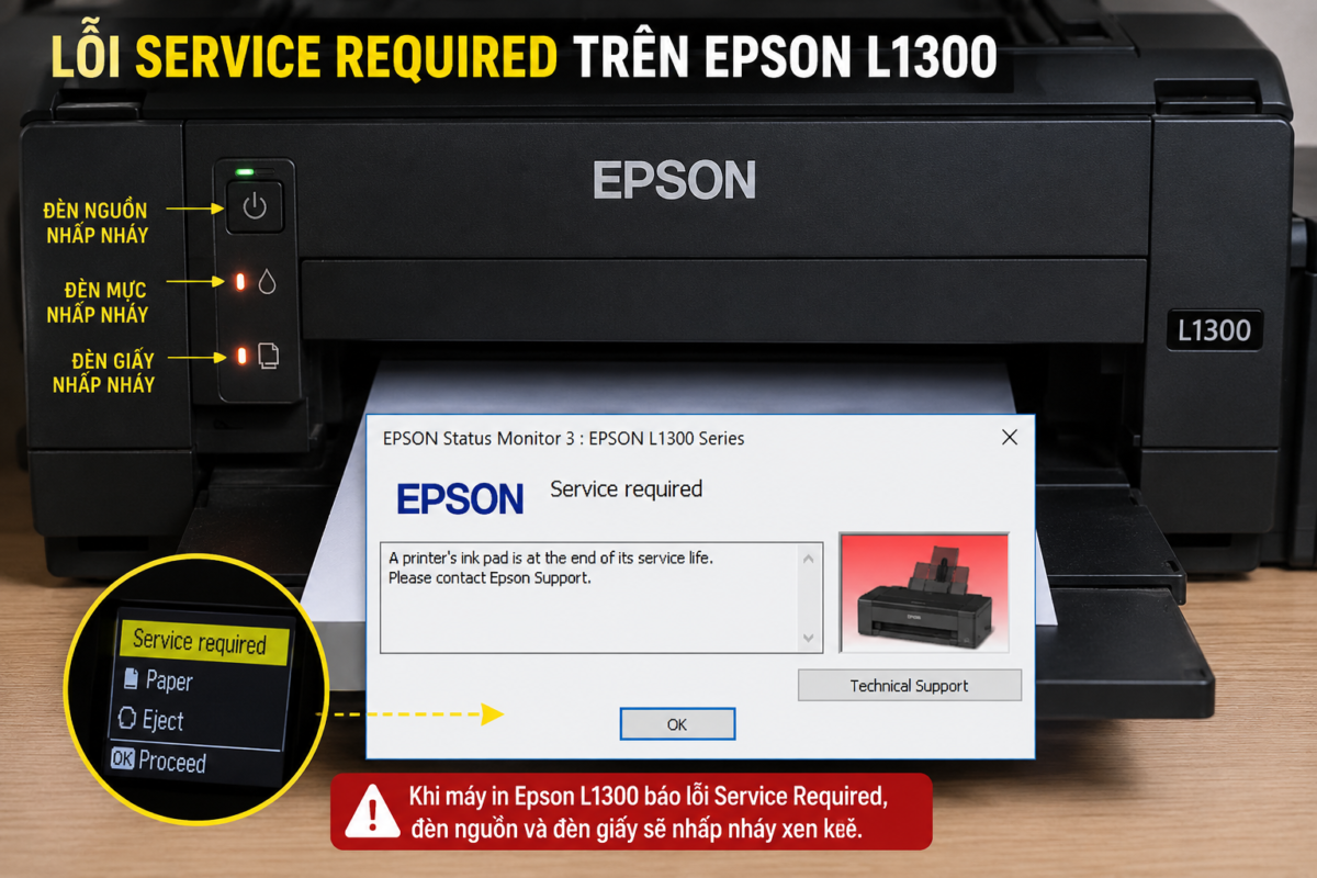 máy in epson L1300 báo lỗi service required