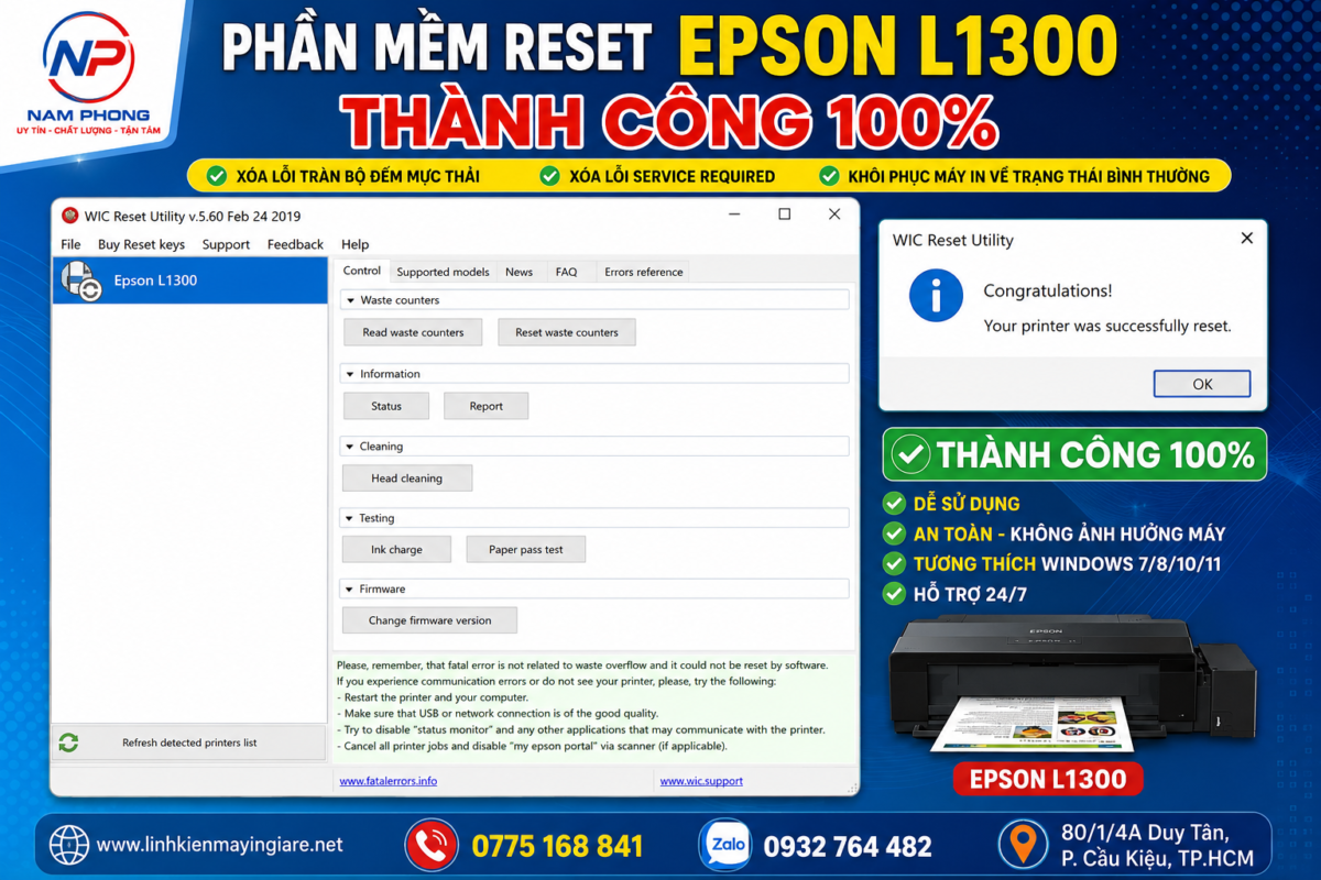 Phần mềm reset máy in epson L1300