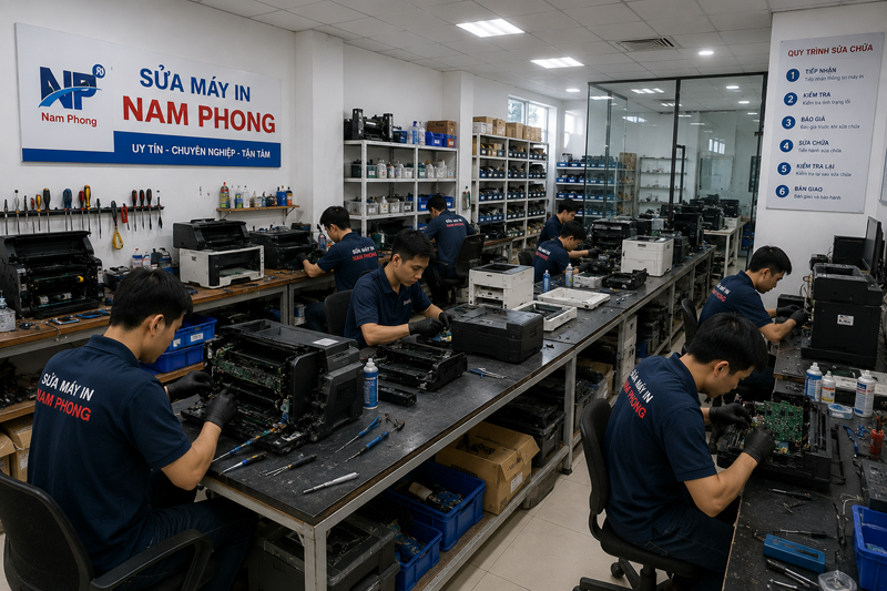 phòng kỹ thuật sửa máy in nam phong
